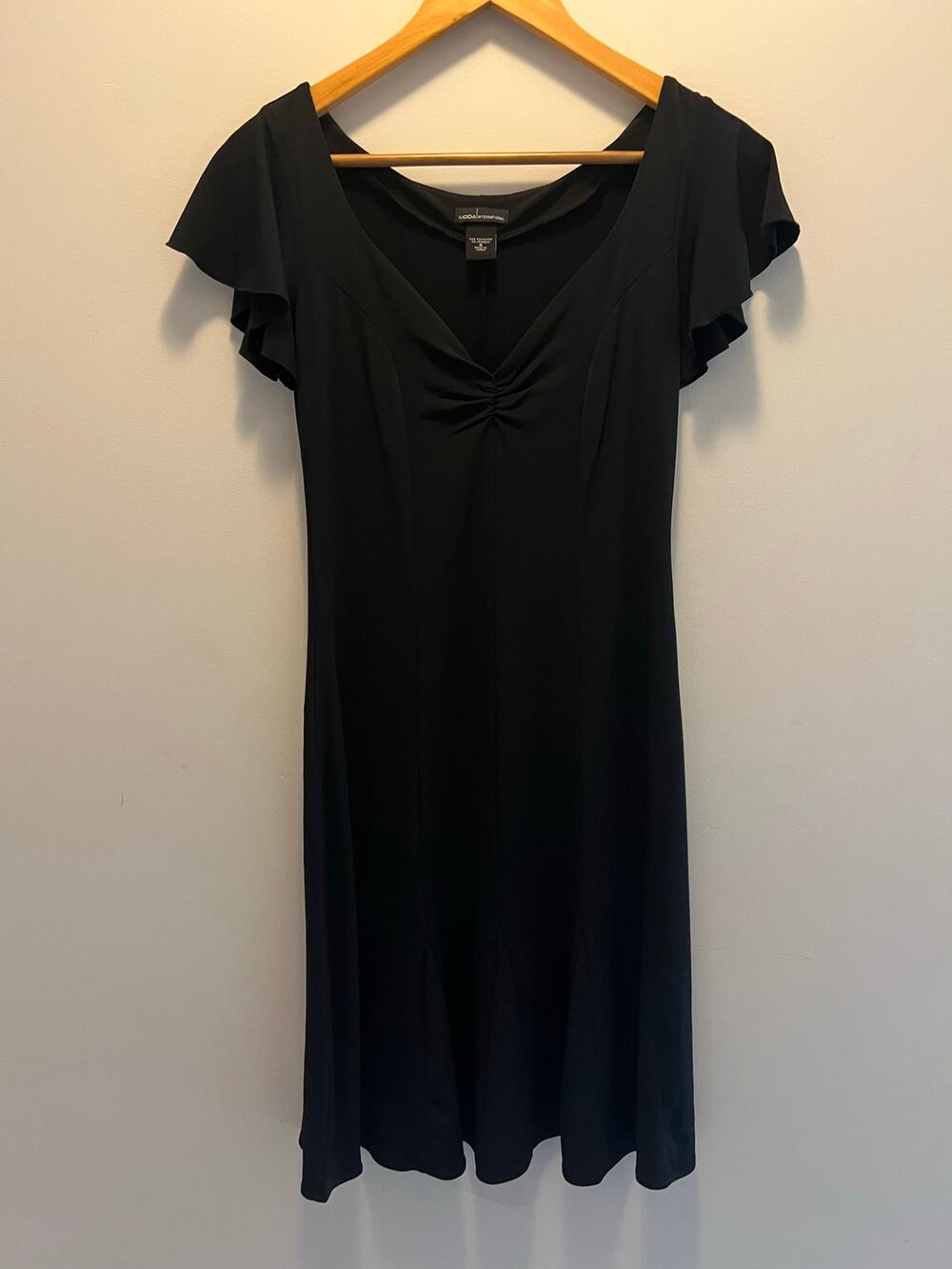 MODA International Black Midi Dress Flutter Short Sleeve Size Small JL